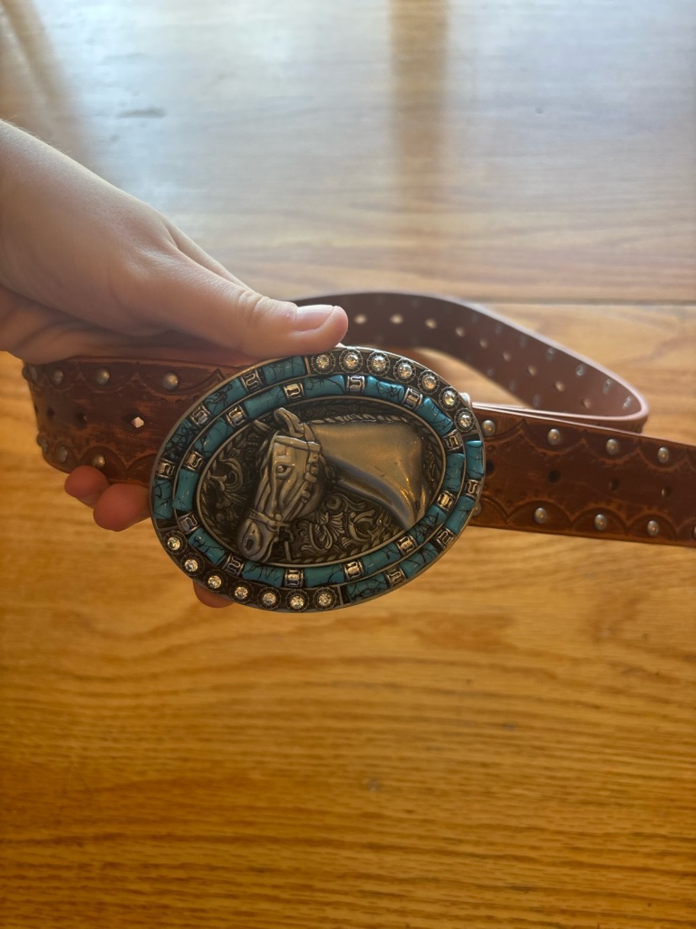 Faux Turquoise Horse Western Belts Size M/L 36”